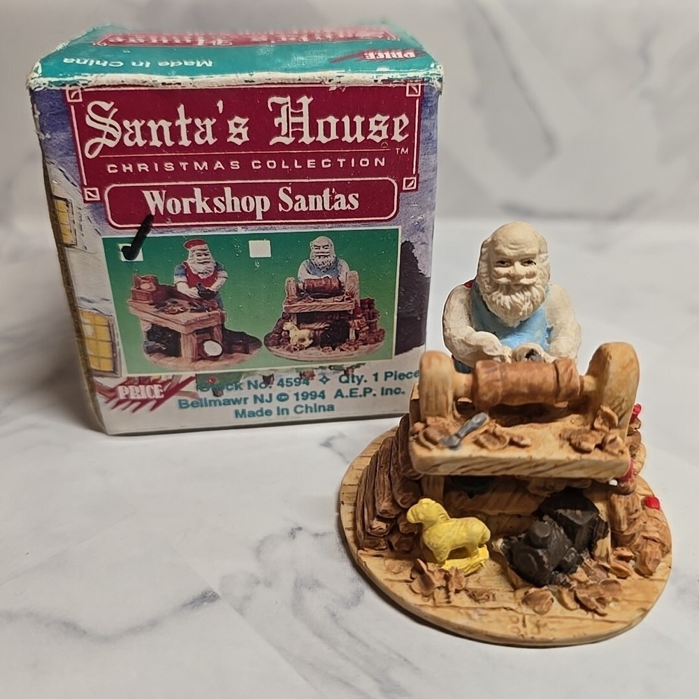 VTG Albert E Price SANTA'S WORKSHOP‎ Figurine Santa Workbench Woodworking 1994